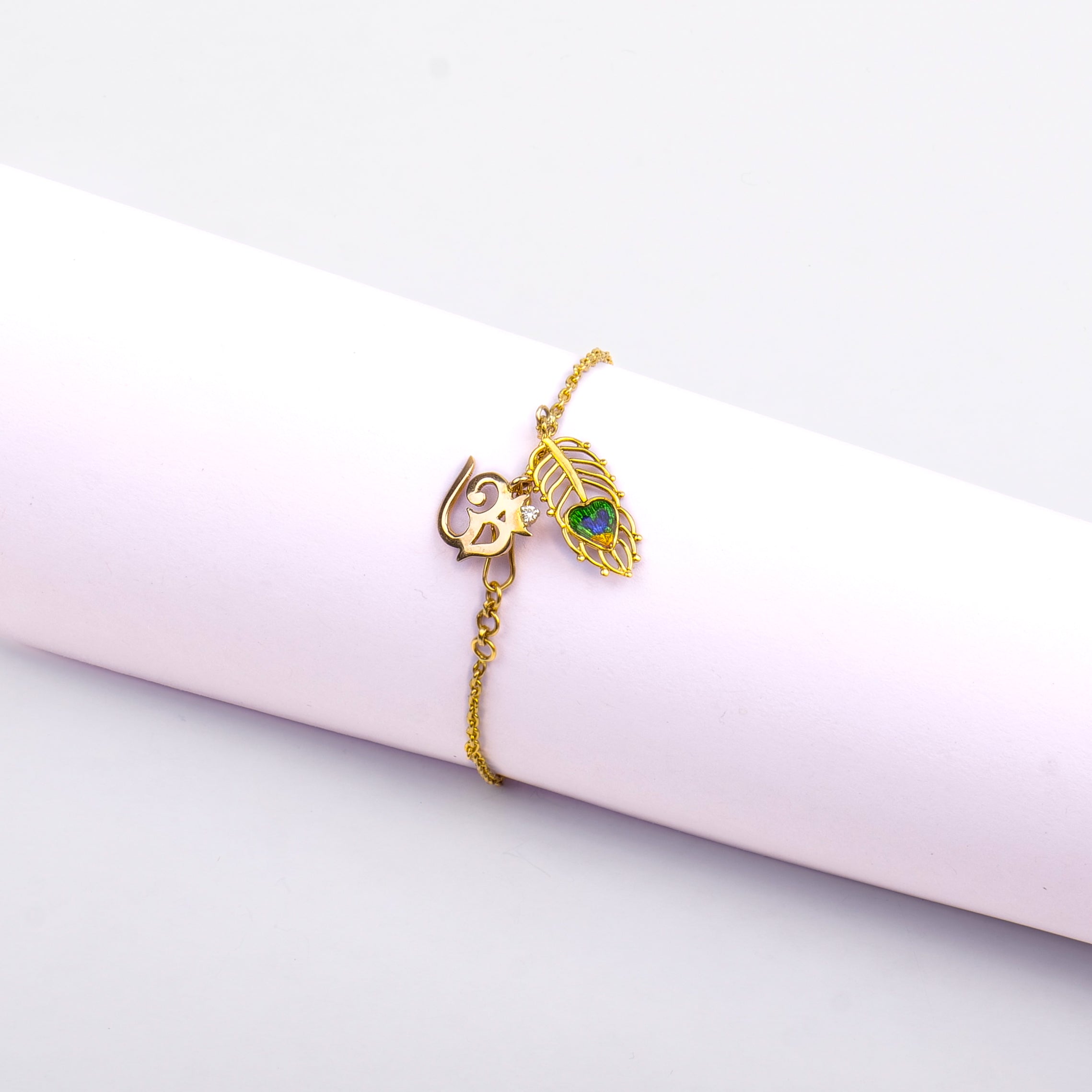 Mor Pankhi Om Charm Hanging Bracelet