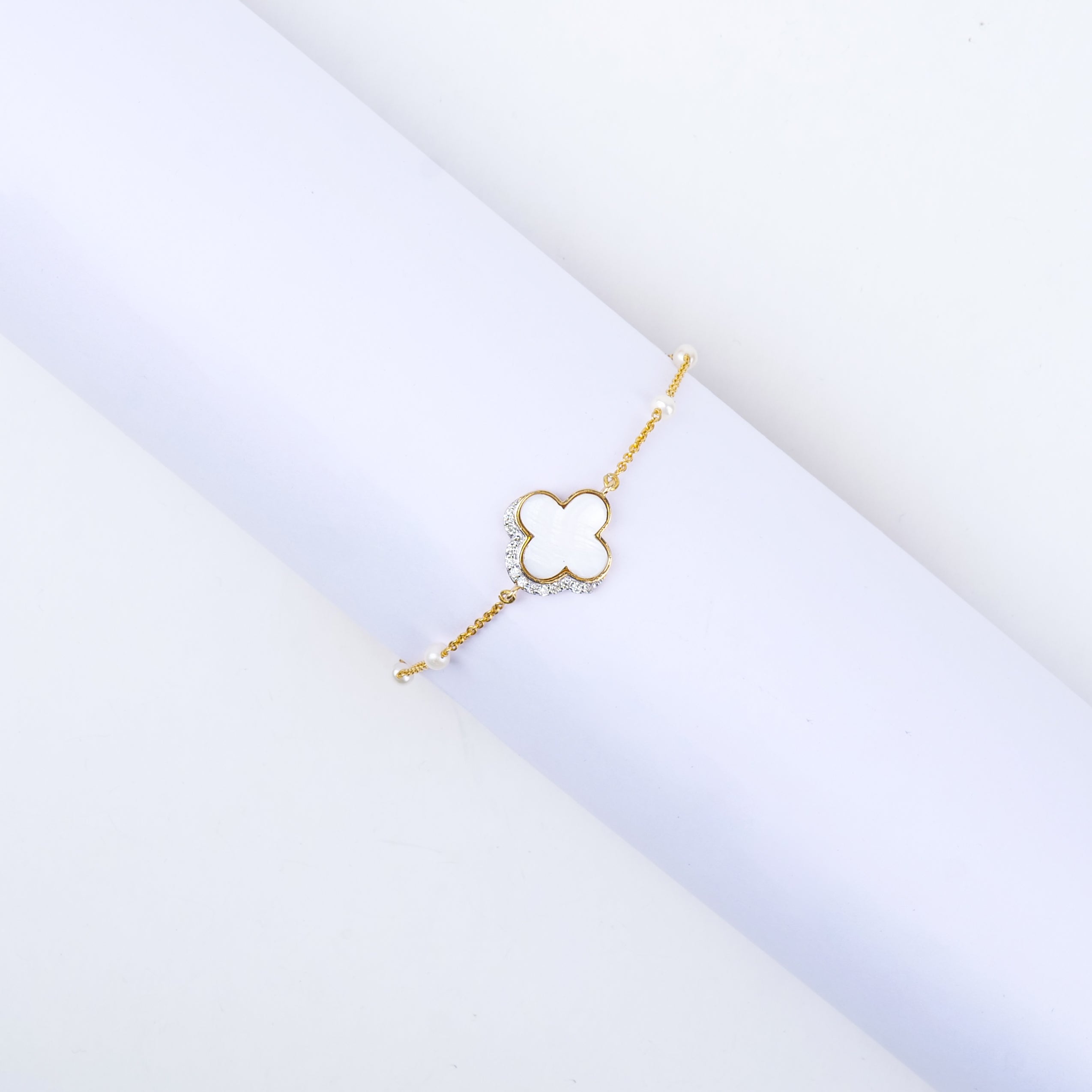 Mother Of Pearl Stone with Diamonds & Pearl Bracelet