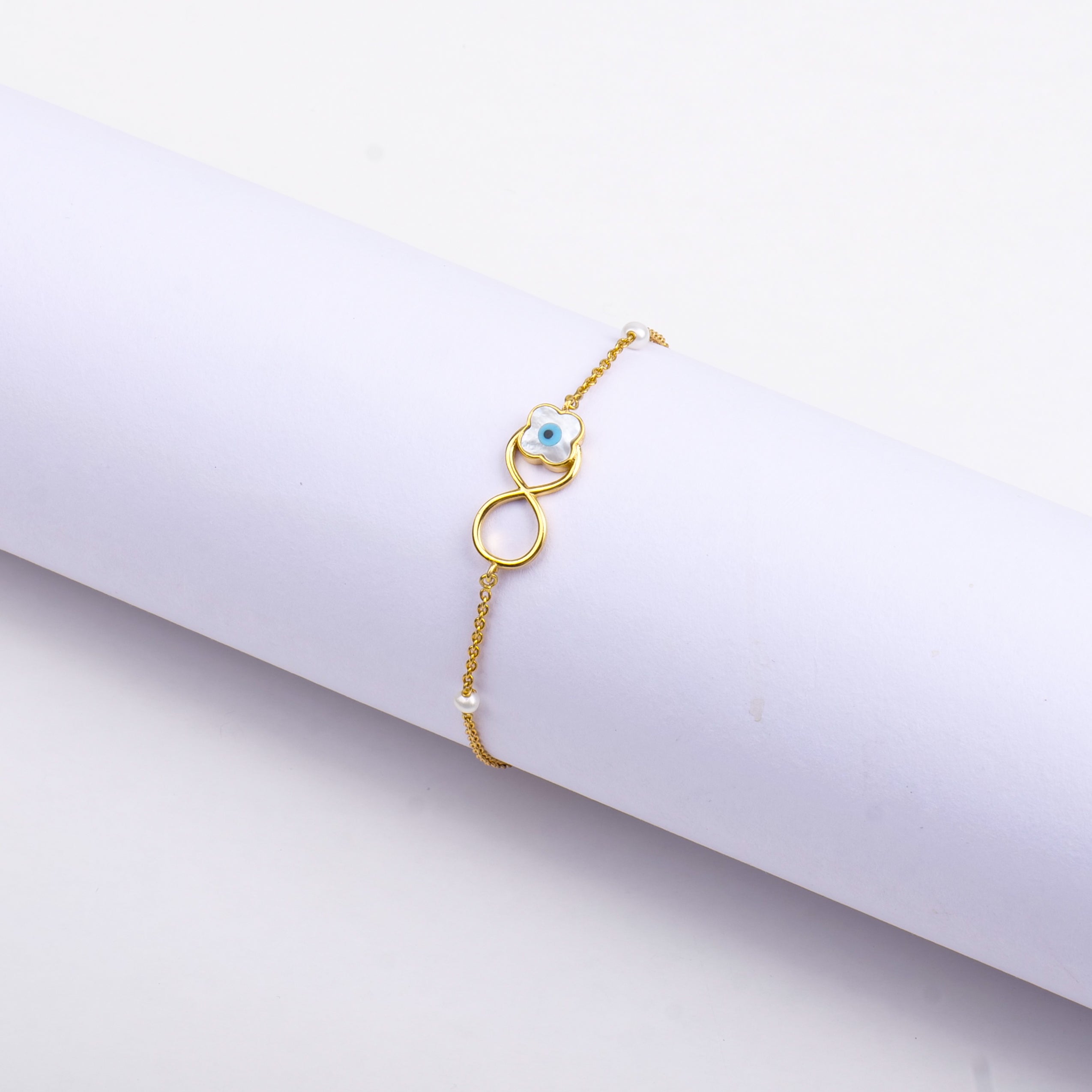 Infinity Evil Eye with Mother Of Pearl Flower Bracelet